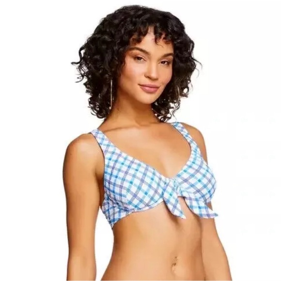 jessica simpson tie front captain plaid bikini top Size LD - Picture 1 of 4